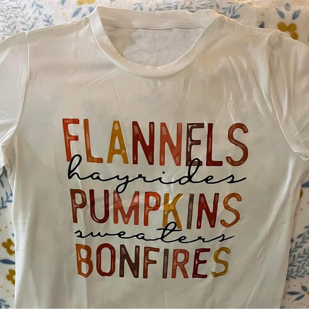 White Graphic Tee with Autumn Text